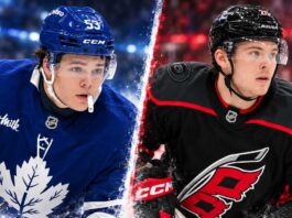 Easton Cowan of the Toronto Maple Leafs and Alexander Nikishin of the Carolina Hurricanes featured in NHL trade rumors involving a potential blockbuster deal.