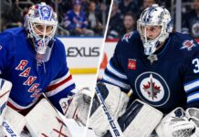 Connor Hellebuyck to Rangers? Shesterkin Injury Sparks Blockbuster Trade Questions New York Rangers goalie Igor Shesterkin and Winnipeg Jets goalie Connor Hellebuyck in a split image highlighting NHL trade rumors following Shesterkin's season-ending injury and speculation about a potential Rangers blockbuster trade.