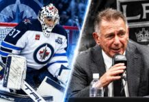 Connor Hellebuyck Trade Rumors: Why October 23 Could Change Everything for the Jets Connor Hellebuyck in his Winnipeg Jets uniform alongside Los Angeles Kings GM Ken Holland as NHL trade rumors intensify ahead of the October 23 decision.
