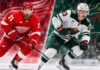 Red Wings Trade Rumors: Is a Dylan Larkin Blockbuster Finally Days Away? Dylan Larkin of the Detroit Red Wings and Danila Yurov of the Minnesota Wild in a split image highlighting NHL trade rumors surrounding a potential blockbuster deal.