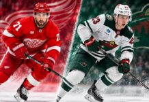 Red Wings Trade Rumors: Is a Dylan Larkin Blockbuster Finally Days Away? Dylan Larkin of the Detroit Red Wings and Danila Yurov of the Minnesota Wild in a split image highlighting NHL trade rumors surrounding a potential blockbuster deal.