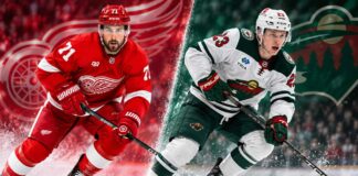 Red Wings Trade Rumors: Is a Dylan Larkin Blockbuster Finally Days Away? Dylan Larkin of the Detroit Red Wings and Danila Yurov of the Minnesota Wild in a split image highlighting NHL trade rumors surrounding a potential blockbuster deal.