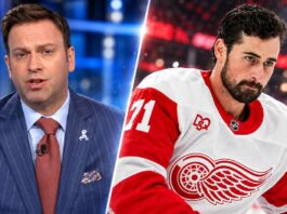 Elliotte Friedman and Detroit Red Wings captain Dylan Larkin featured in split image as new NHL trade rumors emerge about Detroit targeting young centers and prospects.