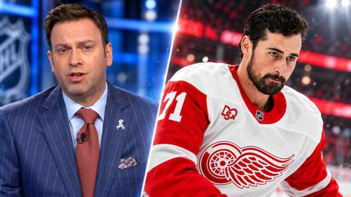 dylan-larkin-detroit-red-wings-shawn-horcoff-trade-rumors-2026 Elliotte Friedman and Detroit Red Wings captain Dylan Larkin featured in split image as new NHL trade rumors emerge about Detroit targeting young centers and prospects.