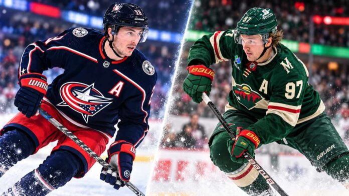 kaprizov-werenski-blue-jackets-wild-fantasy-2026 Zach Werenski of the Columbus Blue Jackets and Kirill Kaprizov of the Minnesota Wild featured in an NHL fantasy hockey prediction for October 18, 2026.