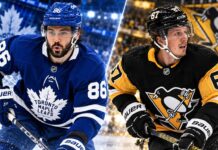Canadiens Trade Rumors: Montreal’s Failed Marchenko Plan Has a Surprising Rickard Rakell Twist Kirill Marchenko in a Toronto Maple Leafs jersey alongside Rickard Rakell of the Pittsburgh Penguins in a split image highlighting Montreal Canadiens trade rumors and a reported trade proposal involving both forwards.