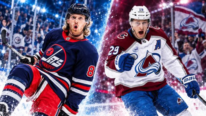 mackinnon-connor-avalanche-jets-oct-7-2026 Kyle Connor of the Winnipeg Jets and Nathan MacKinnon of the Colorado Avalanche featured ahead of their October 7, 2026 fantasy hockey matchup.