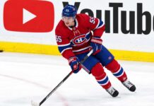 Mark Scheifele in a Montreal Canadiens home jersey amid trade rumors linking the Winnipeg Jets centre to Montreal.