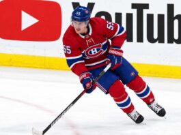 Mark Scheifele in a Montreal Canadiens home jersey amid trade rumors linking the Winnipeg Jets centre to Montreal.