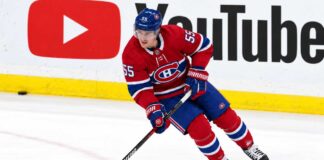 Mark Scheifele in a Montreal Canadiens home jersey amid trade rumors linking the Winnipeg Jets centre to Montreal.