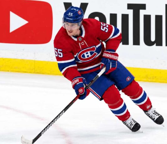 Mark Scheifele in a Montreal Canadiens home jersey amid trade rumors linking the Winnipeg Jets centre to Montreal.