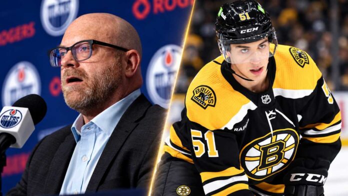 Stan Bowman and Boston Bruins center Matt Poitras featured in Edmonton Oilers trade rumors about a potential mystery center target.
