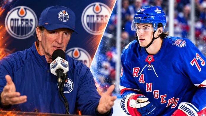 matt-rempe-edmonton-oilers-rangers-trade-rumors-2026 Split image of New York Rangers forward Matt Rempe and Edmonton Oilers coach Mike Babcock amid October 2026 NHL trade rumors.