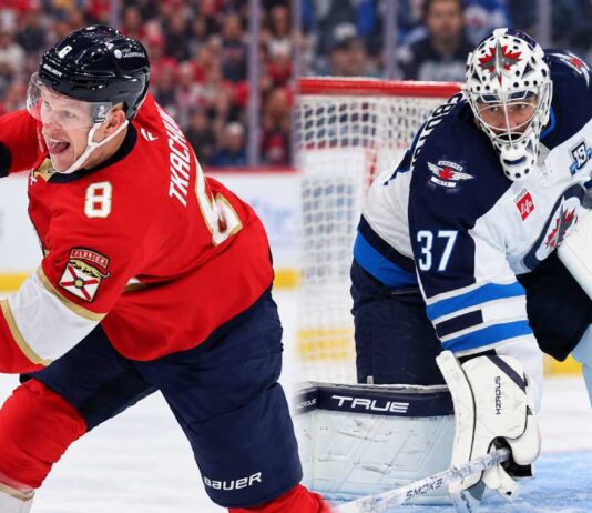 Brady Tkachuk in a Florida Panthers jersey and Connor Hellebuyck in a Winnipeg Jets uniform headline NHL news and NHL trade rumors for October 22, 2026.