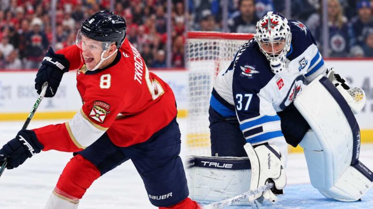Brady Tkachuk in a Florida Panthers jersey and Connor Hellebuyck in a Winnipeg Jets uniform headline NHL news and NHL trade rumors for October 22, 2026.
