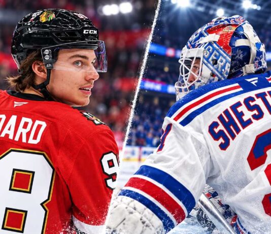 Connor Bedard in his Chicago Blackhawks jersey and Igor Shesterkin in New York Rangers goalie equipment headline NHL news and trade rumors for October 13, 2026.