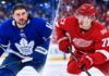Chris Tanev of the Toronto Maple Leafs and Simon Edvinsson of the Detroit Red Wings in a split image highlighting the latest NHL news, injury updates and NHL trade rumors for October 15, 2026.