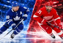 NHL News Today: Maple Leafs Face Nylander Scare as Dylan Larkin Trade Rumors Intensify Split image of Toronto Maple Leafs forward William Nylander and Detroit Red Wings captain Dylan Larkin highlighting the latest NHL news, Maple Leafs injury concerns, and Dylan Larkin trade rumors for October 19, 2026.