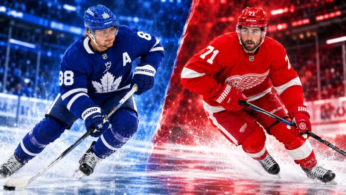 nhl-news-rumors-scores-october-19-2026 Split image of Toronto Maple Leafs forward William Nylander and Detroit Red Wings captain Dylan Larkin highlighting the latest NHL news, Maple Leafs injury concerns, and Dylan Larkin trade rumors for October 19, 2026.