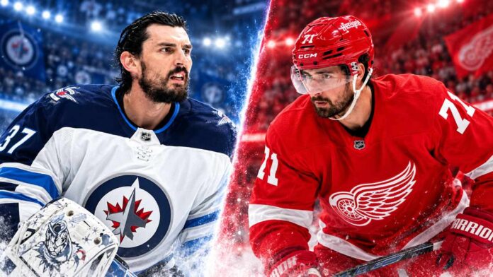 nhl-news-rumors-scores-october-21-2026 Connor Hellebuyck of the Winnipeg Jets and Dylan Larkin of the Detroit Red Wings featured in a split image highlighting the latest NHL news and trade rumors for October 21, 2026, as Hellebuyck's deadline approaches and Larkin expands his list of potential trade destinations.