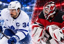 NHL News Today: Hellebuyck Trade Fallout, Leafs Crush Oilers and All 12 NHL Scores Split image of Toronto Maple Leafs captain Auston Matthews wearing his white No. 34 jersey and Connor Hellebuyck in New Jersey Devils goalie equipment, highlighting the latest NHL news, Hellebuyck trade and Maple Leafs' 7–2 victory over the Edmonton Oilers on October 24, 2026.