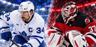 NHL News Today: Hellebuyck Trade Fallout, Leafs Crush Oilers and All 12 NHL Scores Split image of Toronto Maple Leafs captain Auston Matthews wearing his white No. 34 jersey and Connor Hellebuyck in New Jersey Devils goalie equipment, highlighting the latest NHL news, Hellebuyck trade and Maple Leafs' 7–2 victory over the Edmonton Oilers on October 24, 2026.