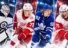 NHL News and Rumors Today: Maple Leafs Collapse, Canadiens Stumble and Trade Buzz Builds Four-way split image featuring Gavin McKenna of the Toronto Maple Leafs, Dylan Larkin and Simon Edvinsson of the Detroit Red Wings, and Connor Hellebuyck of the Winnipeg Jets, highlighting the latest NHL news, trade rumors and scores for October 9, 2026.
