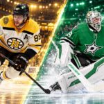 Boston Bruins vs. Dallas Stars Fantasy Hockey Prediction: Players to Watch, Score Pick & How to Watch Jake Oettinger of the Dallas Stars in goal alongside David Pastrnak of the Boston Bruins in a split image highlighting the October 20, 2026, NHL fantasy hockey matchup and game prediction.