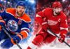 Connor McDavid of the Edmonton Oilers and Dylan Larkin of the Detroit Red Wings in a split image ahead of their October 26, 2026 NHL matchup, streaming on Sportsnet+ in Canada.