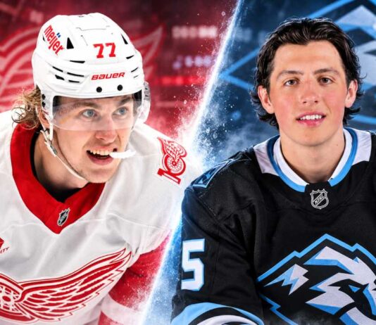Simon Edvinsson of the Detroit Red Wings and Caleb Desnoyers of the Utah Mammoth featured in NHL trade rumors surrounding a potential blockbuster deal.