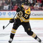 Simon Edvinsson Trade Rumors: Bruins Circle as Detroit Faces a $77 Million Decision Simon Edvinsson wearing a Boston Bruins home jersey and helmet in a hypothetical uniform swap as NHL trade rumors link the Bruins to the Detroit Red Wings defenseman.
