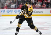 Simon Edvinsson Trade Rumors: Bruins Circle as Detroit Faces a $77 Million Decision Simon Edvinsson wearing a Boston Bruins home jersey and helmet in a hypothetical uniform swap as NHL trade rumors link the Bruins to the Detroit Red Wings defenseman.