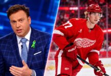 Simon Edvinsson Trade Rumors Intensify: Friedman Says Talks Are Picking Up Elliotte Friedman and Detroit Red Wings defenseman Simon Edvinsson in a split image highlighting the latest NHL trade rumors and reported trade discussions.