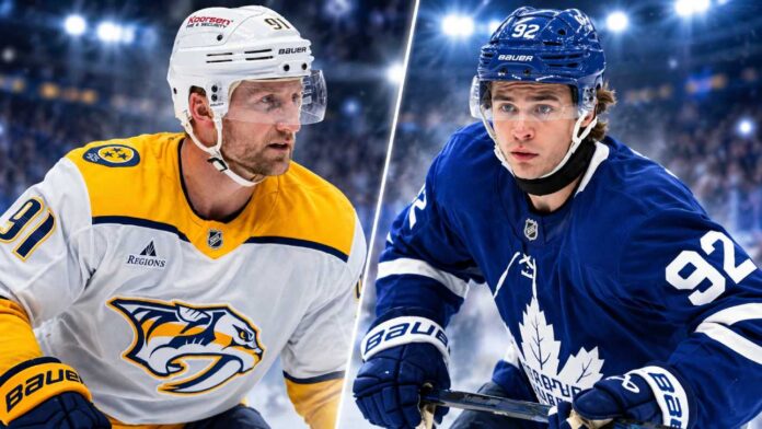 stamkos-mckenna-predators-maple-leafs Steven Stamkos of the Nashville Predators and Gavin McKenna of the Toronto Maple Leafs featured ahead of their October 6, 2026 fantasy hockey matchup.