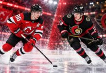 Ottawa Senators vs. New Jersey Devils Fantasy Hockey Prediction: Players to Watch, Score Pick & How to Watch Split image of New Jersey Devils star Jack Hughes and Ottawa Senators forward Tim Stützle ahead of their October 12, 2026, NHL matchup and fantasy hockey prediction.