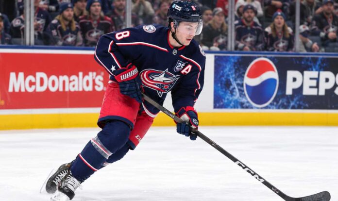 zach-werenski-blue-jackets-trade-rumors-captaincy Zach Werenski skating for the Columbus Blue Jackets as NHL trade rumors continue to surround his future in Columbus.